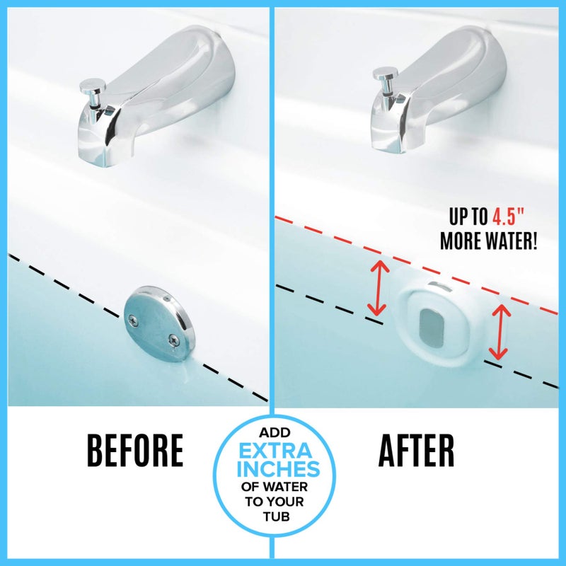 SlipX Solutions Adjustable Better Soak Overflow Drain Cover Fits All Drain Types for The Deepest Baths (Silicone, White) - Image 2